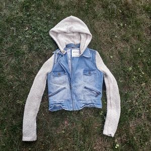 cropped billabong denim moto sweater hoodie